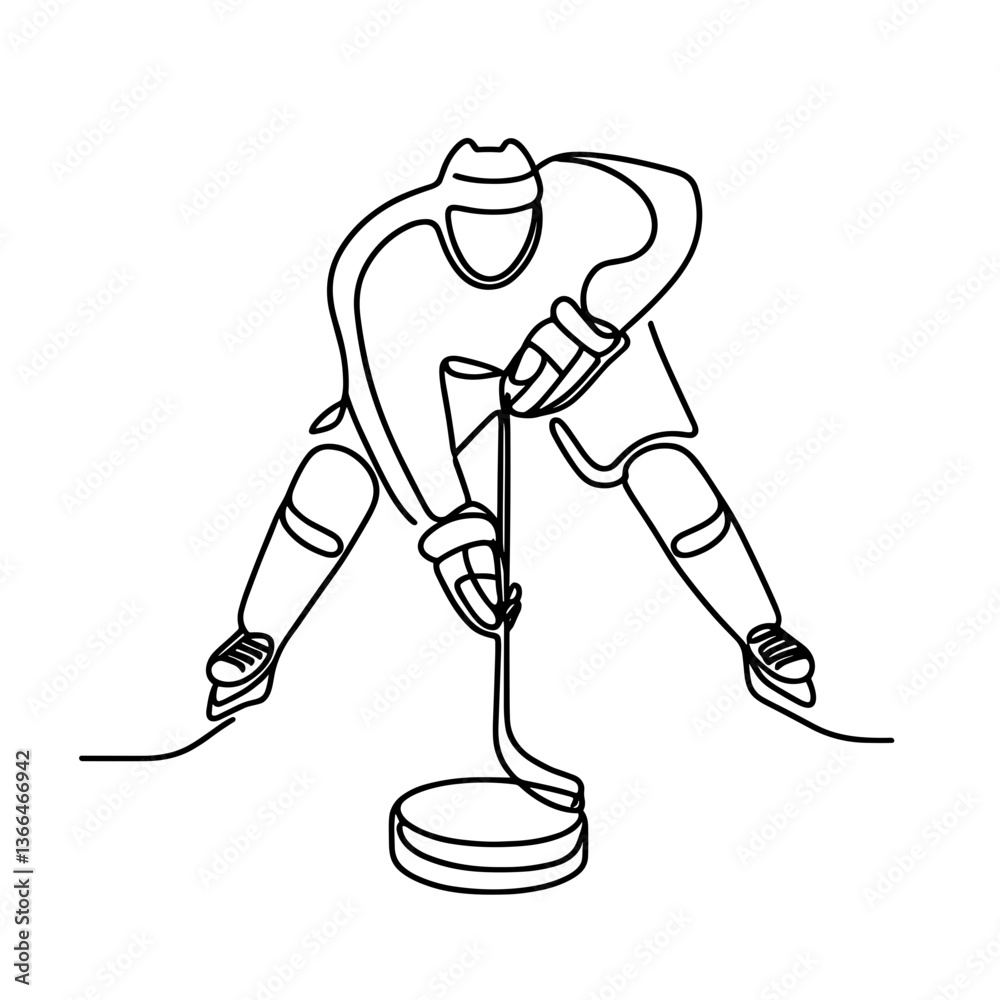 Fototapeta premium Hockey player preparing to shoot the puck in line drawing 