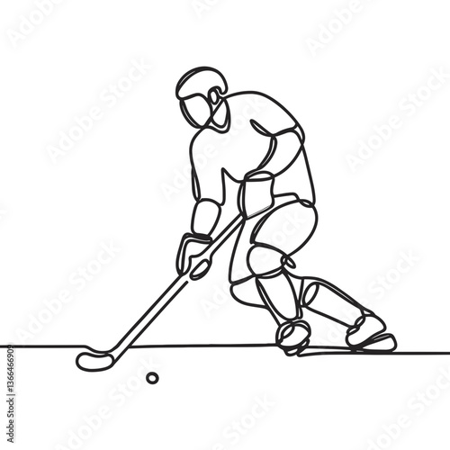 Line drawing of a hockey player in action on the ice  