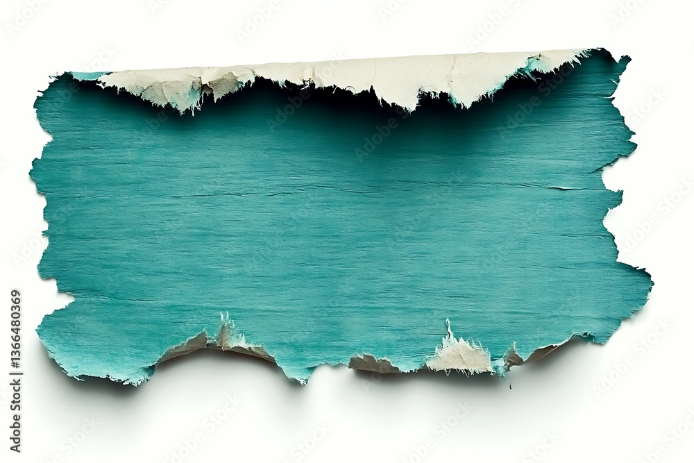 Fototapeta premium Torn aqua paper revealing wood texture for isolated on white background, abstract.
