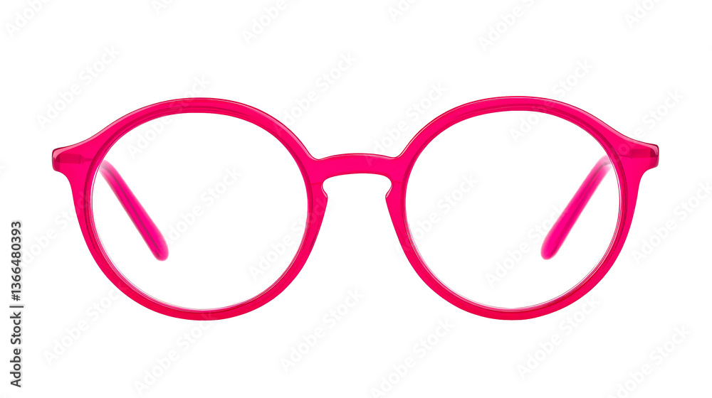 Fototapeta premium Stylish Round Eyeglasses with Hot Pink Frames, cut out transparent