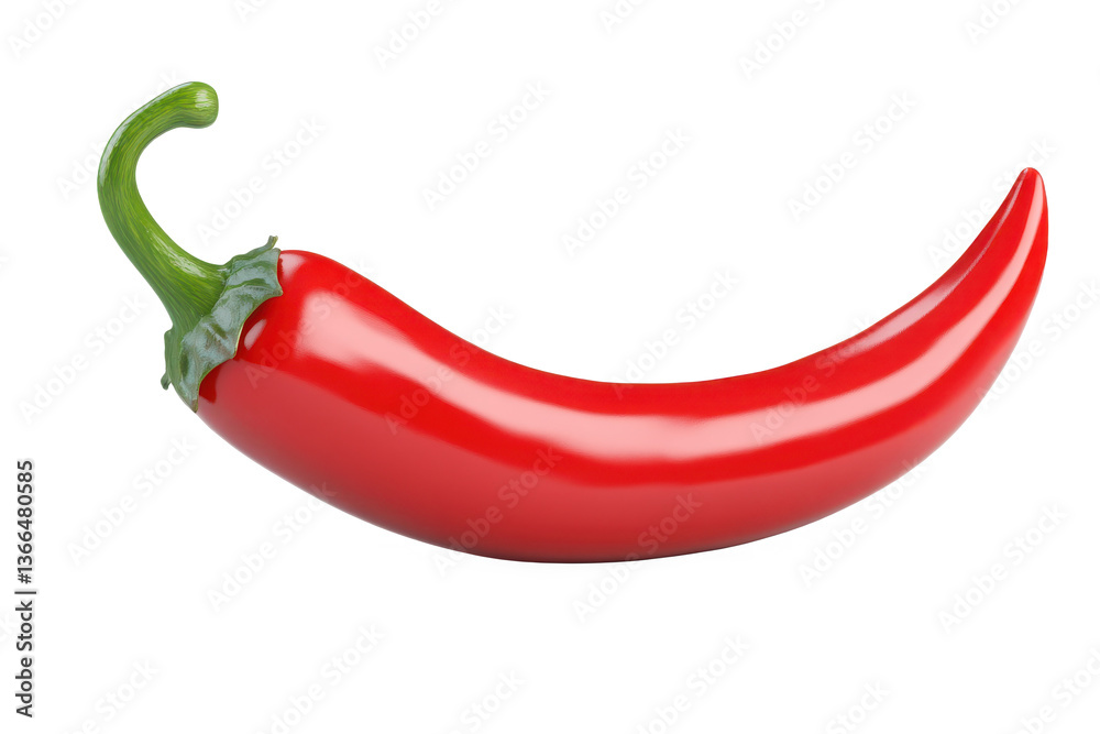 A single shiny red chili pepper with a green stem on a black background in a studio shot A single shiny red chili pepper with a green stem on a black background in a studio shot