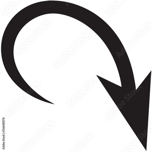 A bold, dynamic black arrow curving downwards, symbolizing a decisive movement or a journey's end in a simple, graphic design.