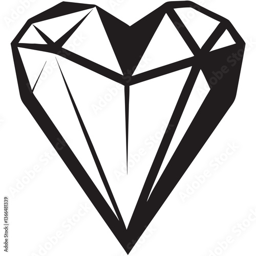 A crystalline heart, a symbol of enduring love, rendered in bold, graphic black and white.