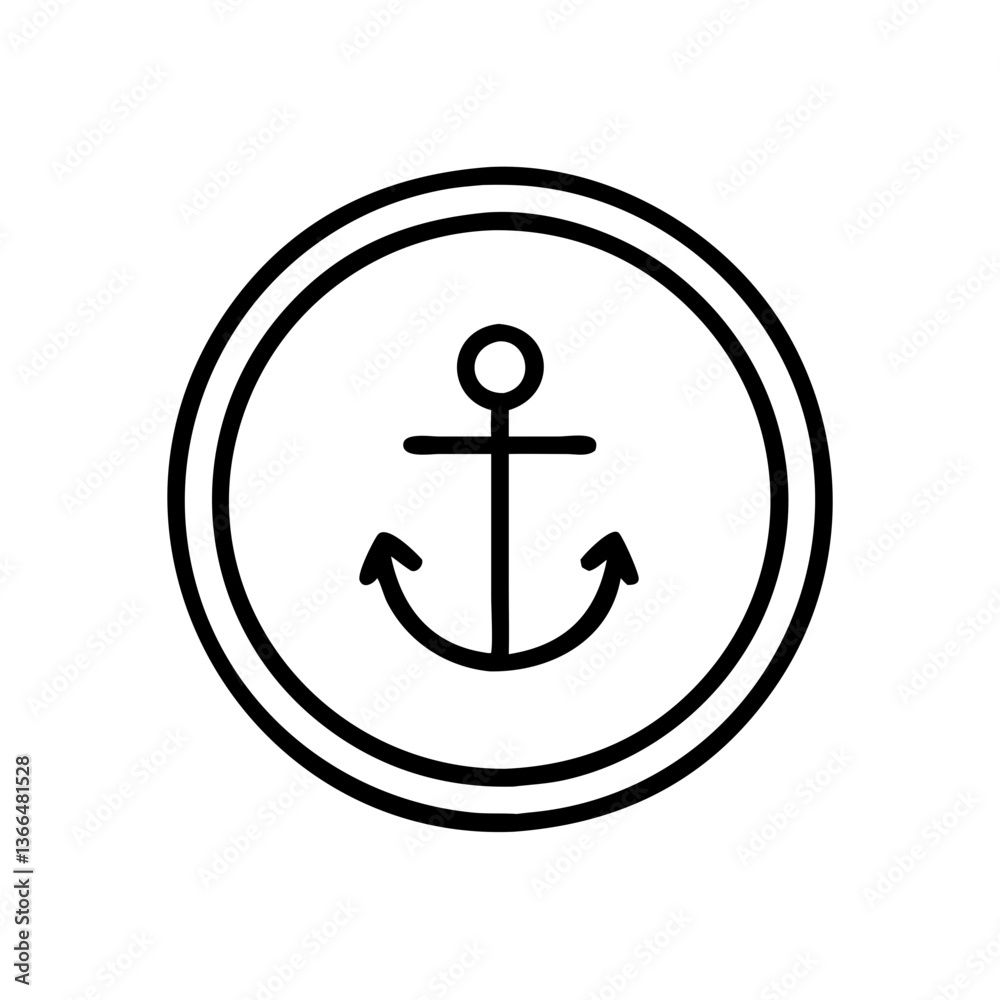 A steadfast anchor symbol of hope and security, encircled by a bold double ring, a minimalist black line art design. A steadfast anchor symbol of hope and security, encircled by a bold double ring, a minimalist black line art design.