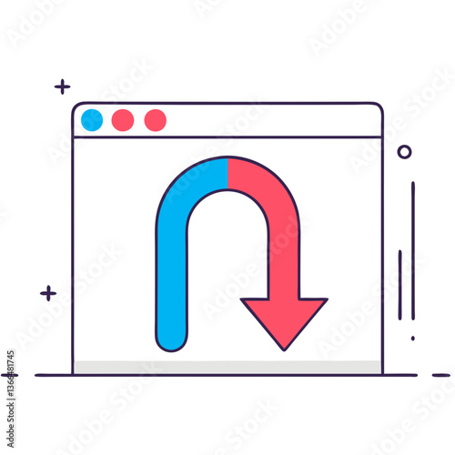 A vibrant webpage displaying a dynamic U-turn arrow signifying redirection or a return journey, featuring a bold, clean design with bright blue and red colors.