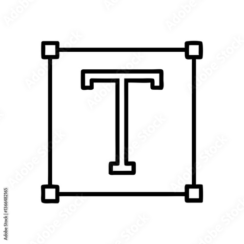 A bold capital T centered within a defined square frame, symbolizing precise text formatting and design, showcasing a clean and minimalist aesthetic.