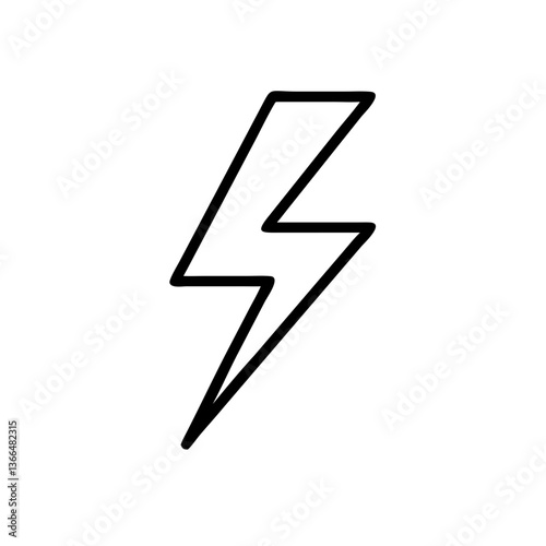 A bold, hand-drawn lightning bolt symbolizing raw power and energy with a thick, black outline against a stark white background.