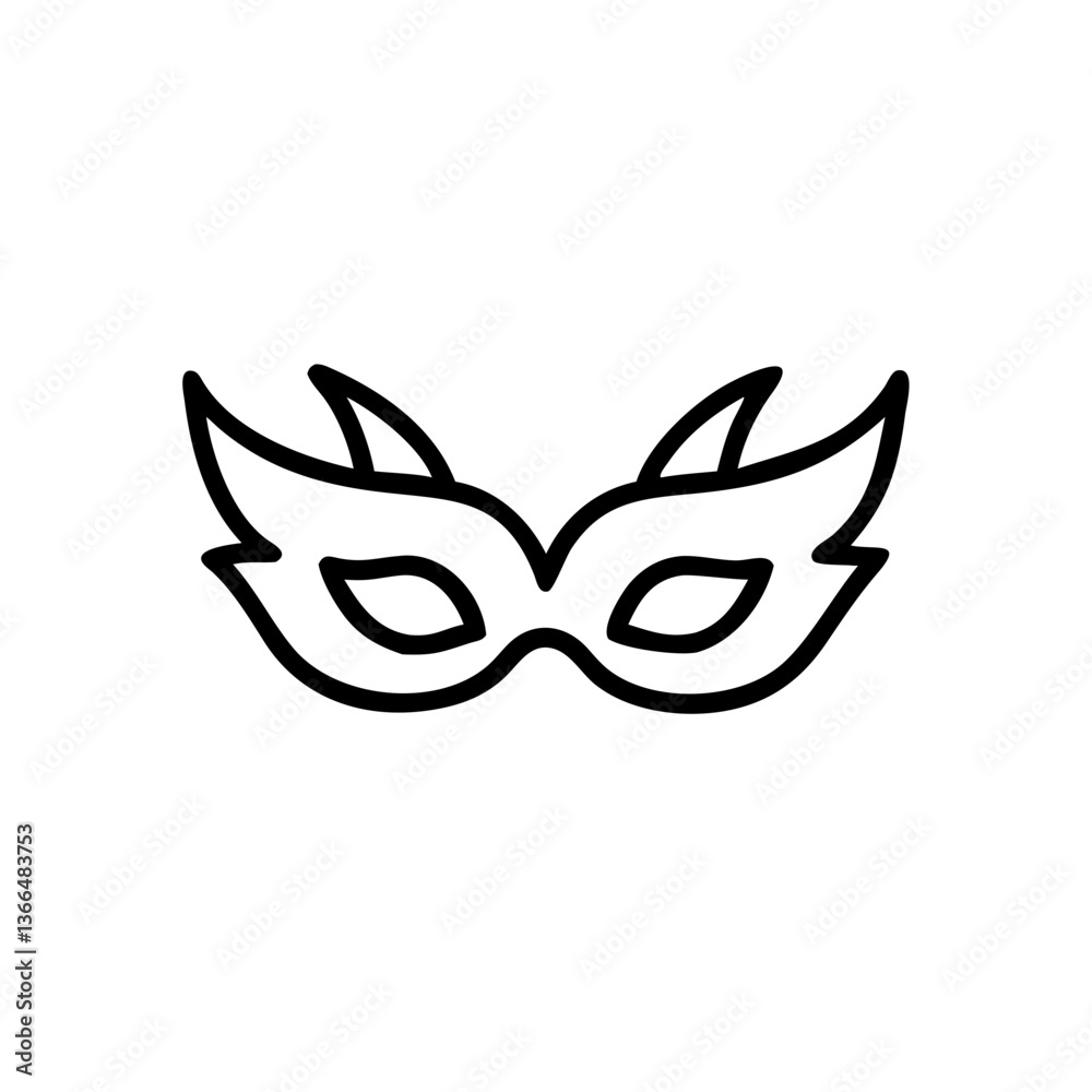 A mysterious masquerade mask, ready for a thrilling night of secrets and elegance, with bold black line art. A mysterious masquerade mask, ready for a thrilling night of secrets and elegance, with bold black line art.