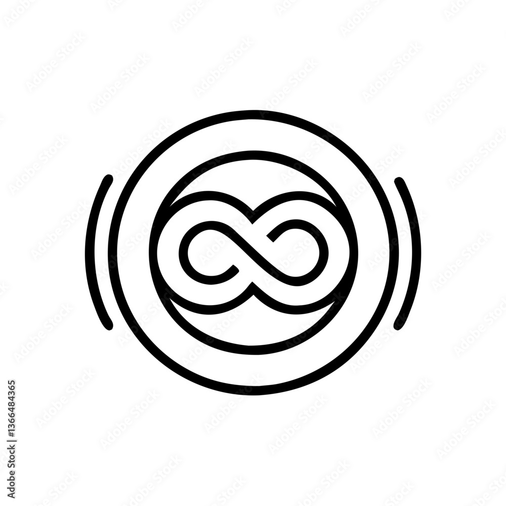The endless cycle of life, symbolized by an infinity symbol within a circular frame, depicted in bold black lines on a white background. The endless cycle of life, symbolized by an infinity symbol within a circular frame, depicted in bold black lines on a white background.
