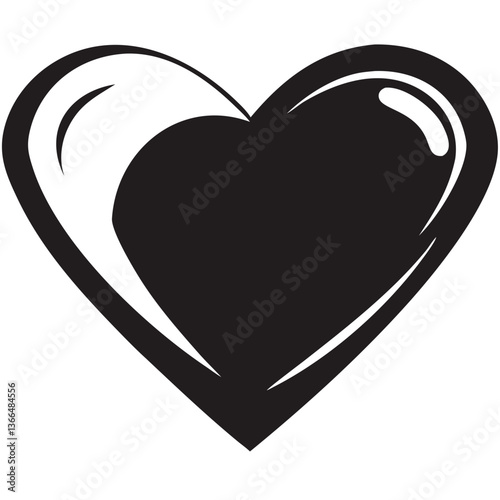 A bold, graphic heart symbolizing passionate love and unwavering devotion in a striking black and white design.