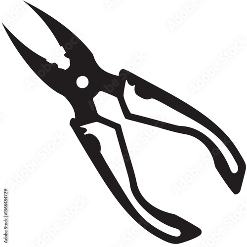 A powerful pair of pliers, ready for any task, depicted in bold black silhouette against a stark white background.