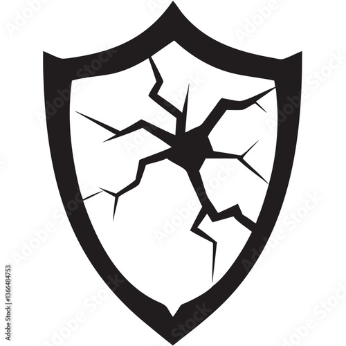 A shattered shield, symbol of broken trust and vulnerability, rendered in stark black and white.