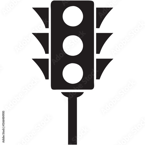 A stark black traffic light stands tall, a silent guardian of urban order, its three lights a powerful symbol of regulated movement.