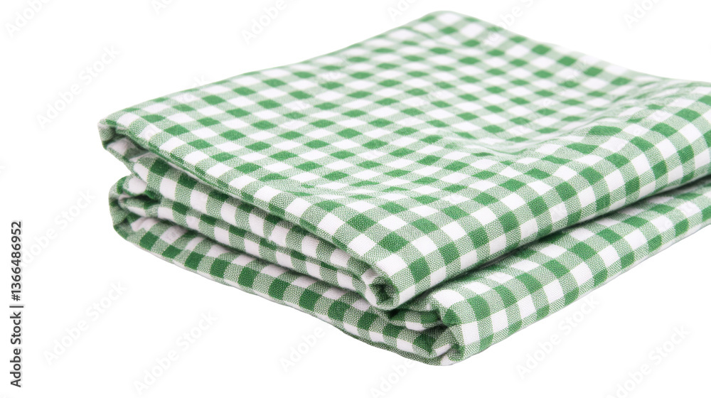 Folded green and white checkered napkin, kitchen cloth, cut out transparent Folded green and white checkered napkin, kitchen cloth, cut out transparent