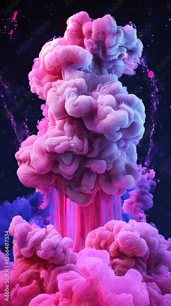 Obraz premium Abstract ink explosion in vibrant pink and purple