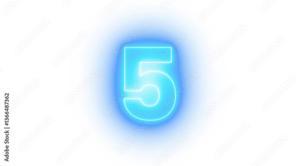 5 to 0, Five to zero countdown blue glow neon animation running animated numbers 5-0, 5 to 0 second modern digital countdown timer neon light style on white background. 5 to 0, Five to zero countdown blue glow neon animation running animated numbers 5-0, 5 to 0 second modern digital countdown timer neon light style on white background.