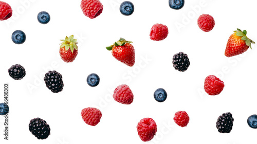 Assorted berries on a black background, cut out transparent