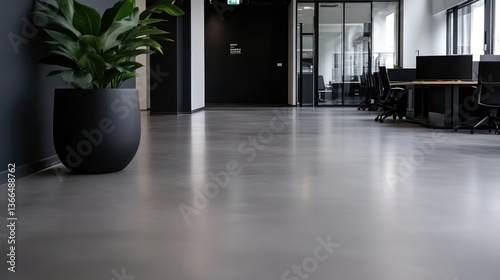 Modern office interior with polished concrete flooring