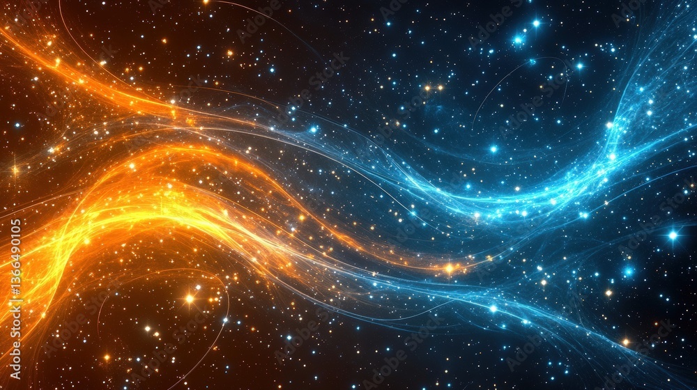 Fototapeta premium An abstract representation of vibrant colors flowing in a cosmic-like space, symbolizing the duality of emotions and the interconnectedness of the universe's elements.