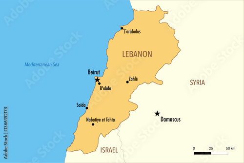 Vector Map of Lebanon with Major Cities and Neighboring Countries – Editable Infographic
