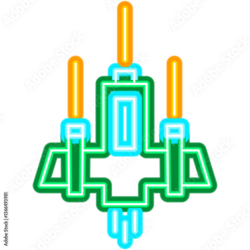 Space Shuttle Neon Sign. Vector Illustration of Glowing Led Lamp Object. Cosmic Symbol.