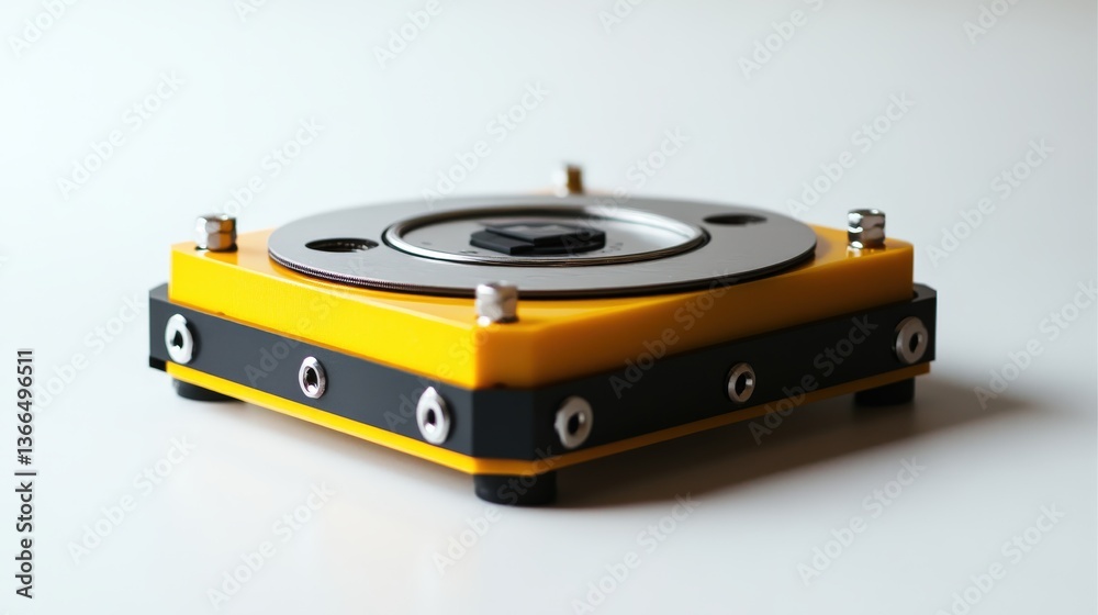 Fototapeta premium A yellow and black electronic device is shown on a white surface