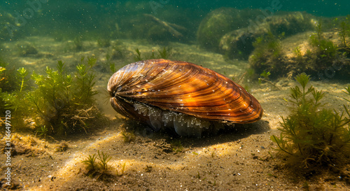 Freshwater mussel residing underwater, a vital component for river ecosystem