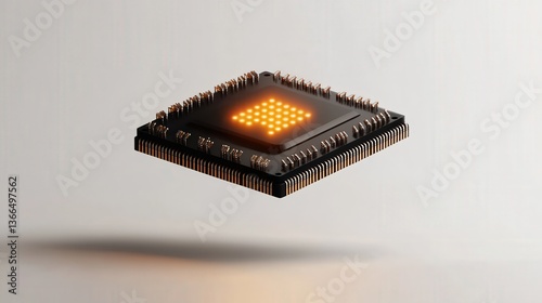 A Glowing Computer Processor Floating Above a Neutral Surface