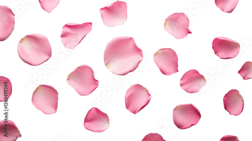 Fototapeta Naklejka Na Ścianę i Meble -  Pink rose petals scattered on black background, cut out transparent