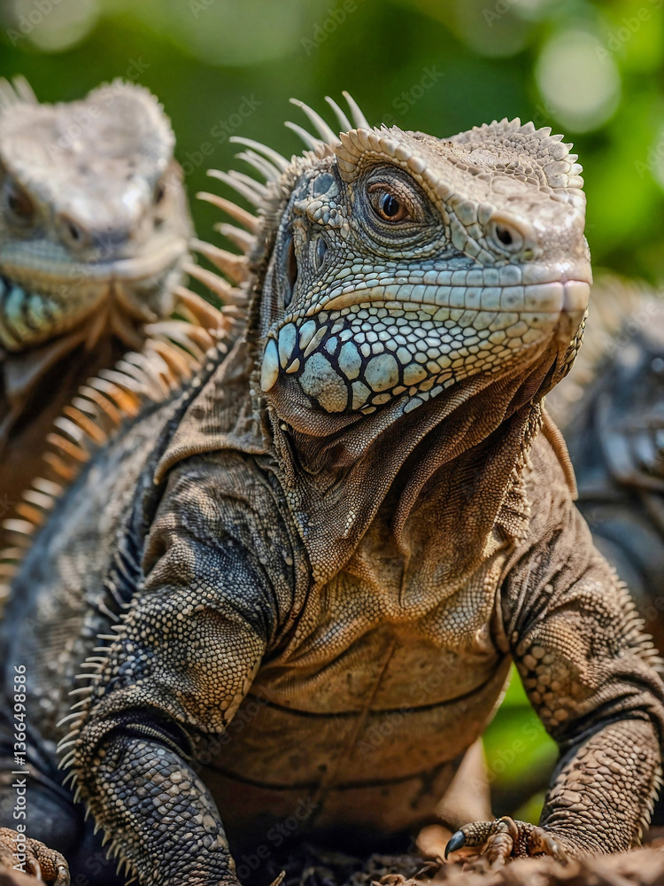 Brown iguanas in the wild, close-up of a lizard colony. Brown iguanas in the wild, close-up of a lizard colony.