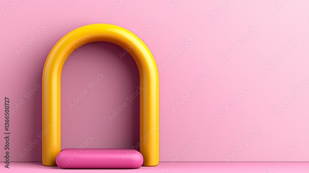 Pink And Yellow Minimalist Arch With Podium 3D Render Pink And Yellow Minimalist Arch With Podium 3D Render
