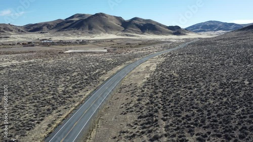 Flying over Pyramid Highway towards Palomino Valley Wild Horse and Burro Center. Drone flight