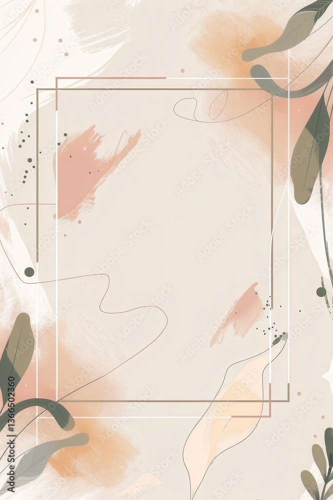 Minimalistic Birthday Border Design with Abstract Soft Beige Tones and Elegant Line Frame