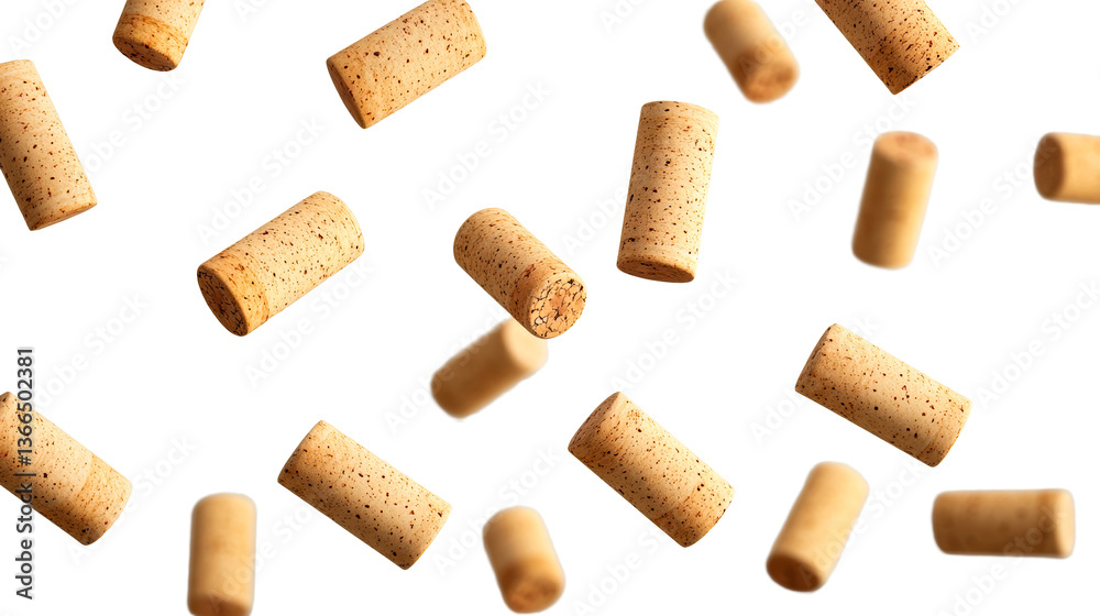 Wine corks scattered against a black background, cut out transparent Wine corks scattered against a black background, cut out transparent