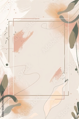 Obraz na płótnie Minimalistic Birthday Border Design with Abstract Soft Beige Tones and Elegant Line Frame w salonie