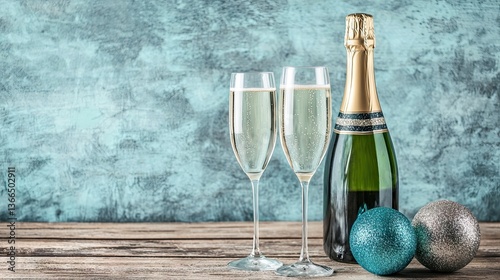 Festive Champagne Celebration on Wooden Table