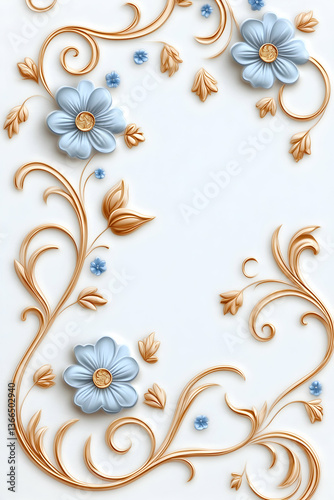 Elegant light blue and gold floral frame design