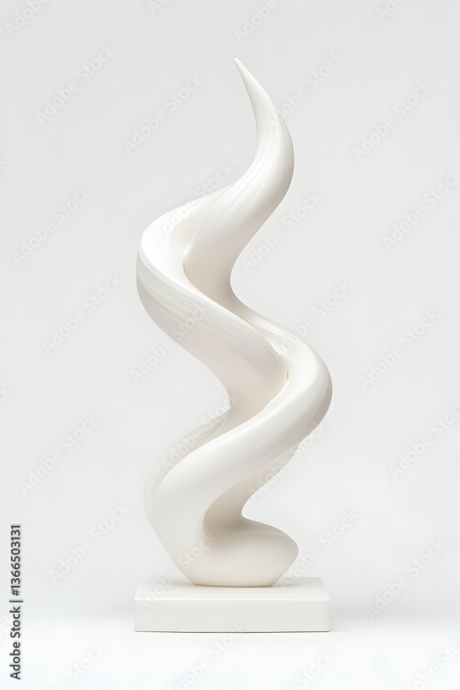 Elegant white abstract sculpture, swirling form on a square base Elegant white abstract sculpture, swirling form on a square base