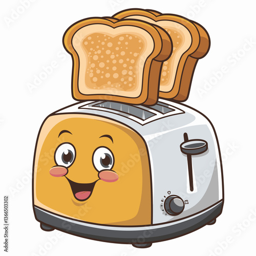 Cute Cartoon Toaster with Smiling Face and Toast