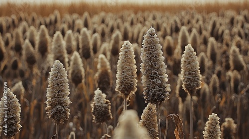 Dried plants field at sunset