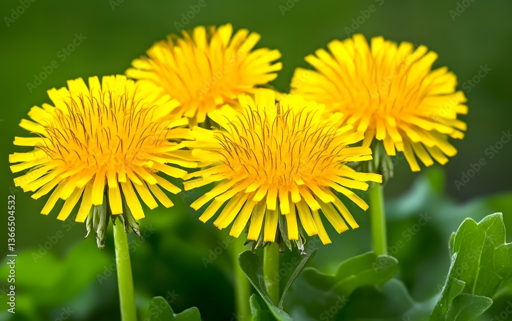 Naklejka premium Vibrant Yellow Dandelions Close Up Photography