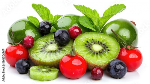 Close-up shot of fresh, vibrant fruits like kiwi, lime, and berries for healthy recipe ideas