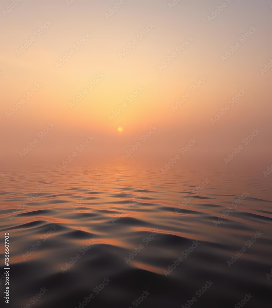 Obraz premium Misty dawn, subtle sea ripples reflecting soft light, fog, background