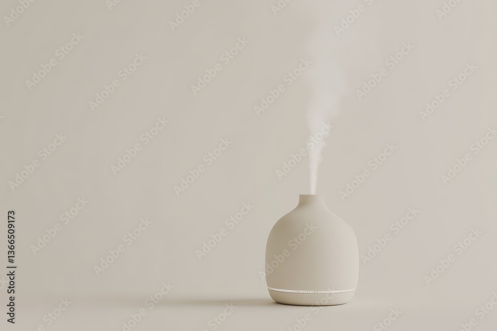 Beige diffuser emits fragrant steam Beige diffuser emits fragrant steam