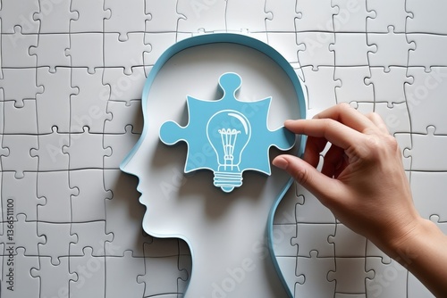 A Hand Placing a Puzzle Piece with a Light Bulb Symbol into a Larger Puzzle