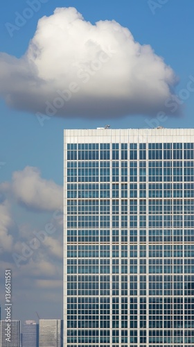 City skyscraper, cloud, blue sky, urban landscape, architecture, background, business