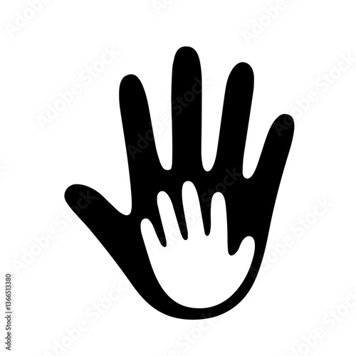 Large hand parent  silhouette with smaller hand child inside, representing parental love, child care, Mother’s Day, Father’s Day, and family protection,  parent and child, love