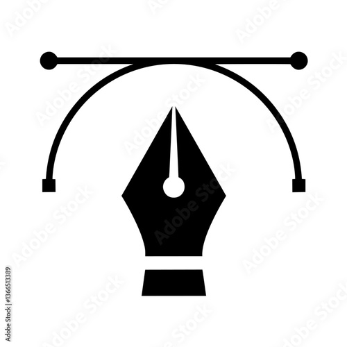 Graphic design pen tool with Bézier curve and control points above, vector graphic editing , digital art, design, creative software, and modern drawing technology