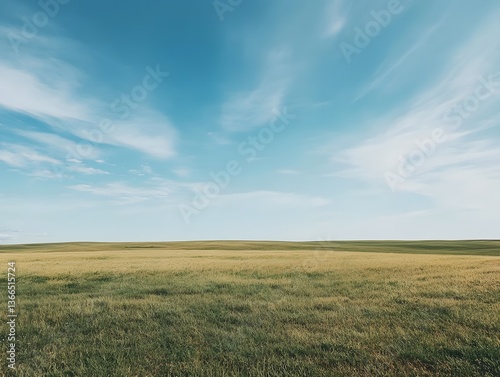 Open Grassland Landscape Under a Bright Blue Sky with Clouds