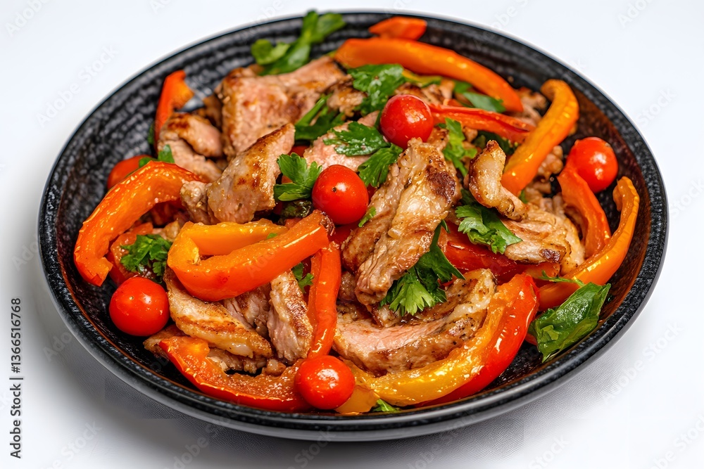 Delicious Grilled Beef Slices with Roasted Red Peppers and Cherry Tomatoes Delicious Grilled Beef Slices with Roasted Red Peppers and Cherry Tomatoes